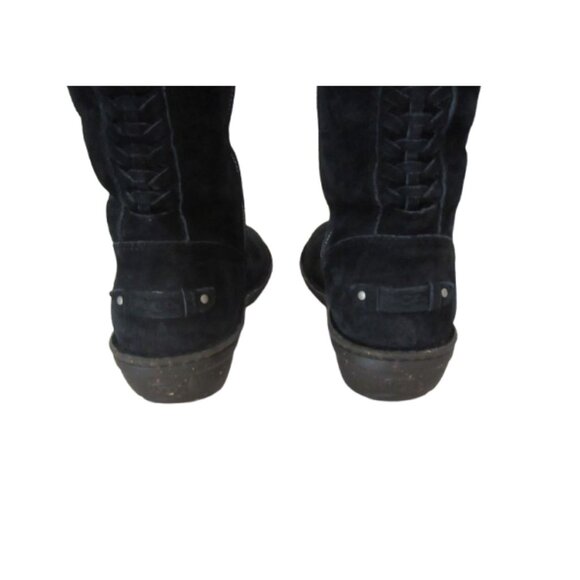 UGG Black Karyn Mid Calf Sheepskin Cuff Suede Leather Boots Size 7 Womens Side Z - Picture 5 of 7